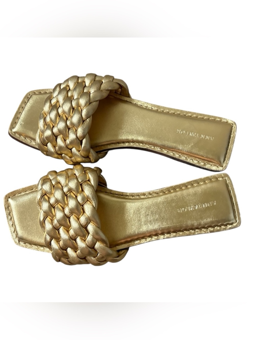 Ann Taylor Gold Woven Puffy Leather Slide Sandals Size 6 Braided Slip On